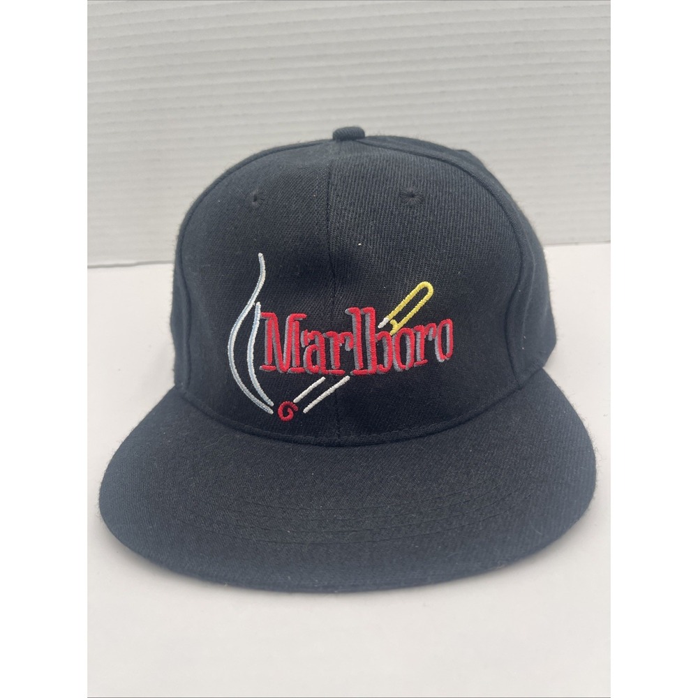 Vintage Marlboro Strapback Hat Cap Adventure Team Black Wool Blend New